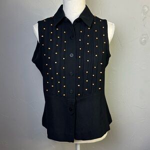 Danny & Nicole New York Black & Wood Beaded Button Up Sleeveless Blouse